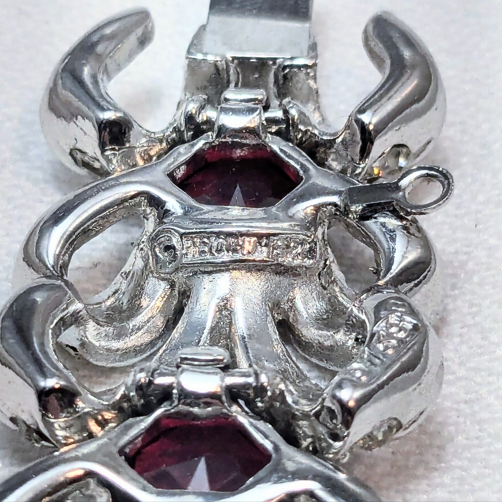 Vintage Marcel Boucher Ruby Coloured Glass Rhodium Plated Bracelet - Picture 11 of 13